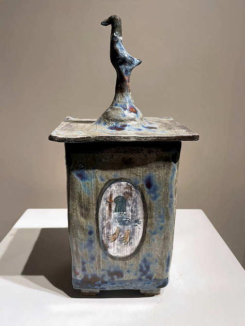 Ваза керамическая с крышкой. Уточки. Авторская роспись. Алиса Маслова